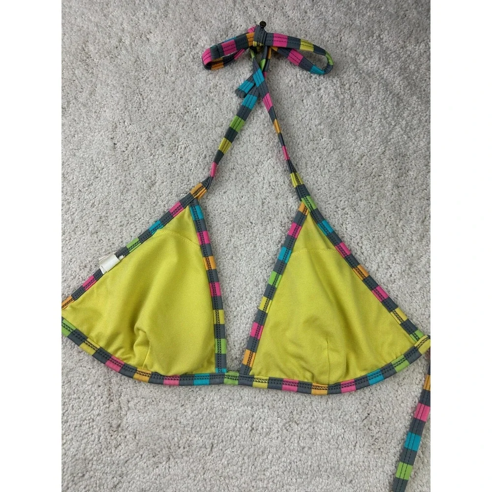 Xhilaration Bikini Top Womens‎ Medium Multicolor Stripe Triangle Swim Halter Tie